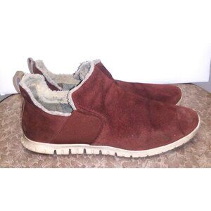 Cole Haan Womens slip-on shoes 9.5M Zerogrand Brown Suede comfy faur fur lined